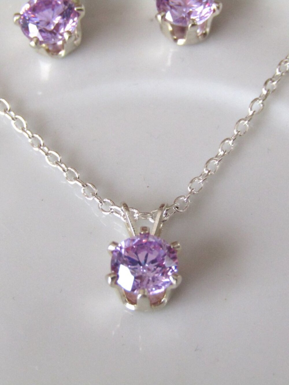 Amethyst 5mm Round Faceted Silverplate Necklace & Matching Amethyst Earrings Set - Picture 3 of 5